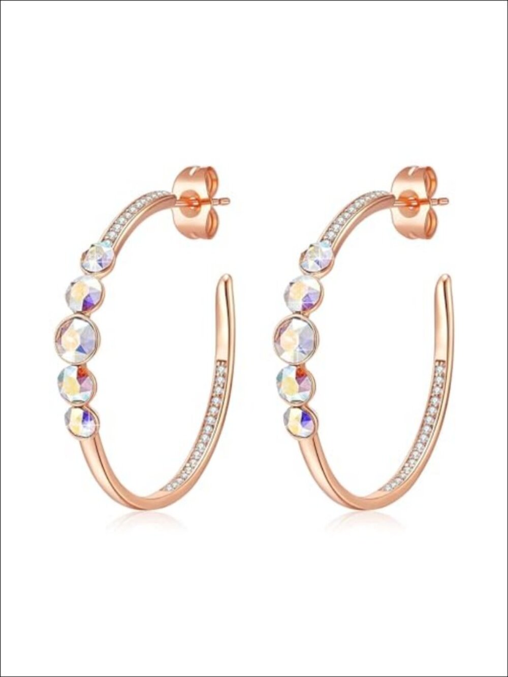 Austrian Crystal Half Hoop Earrings 14K Rose Gold Plated